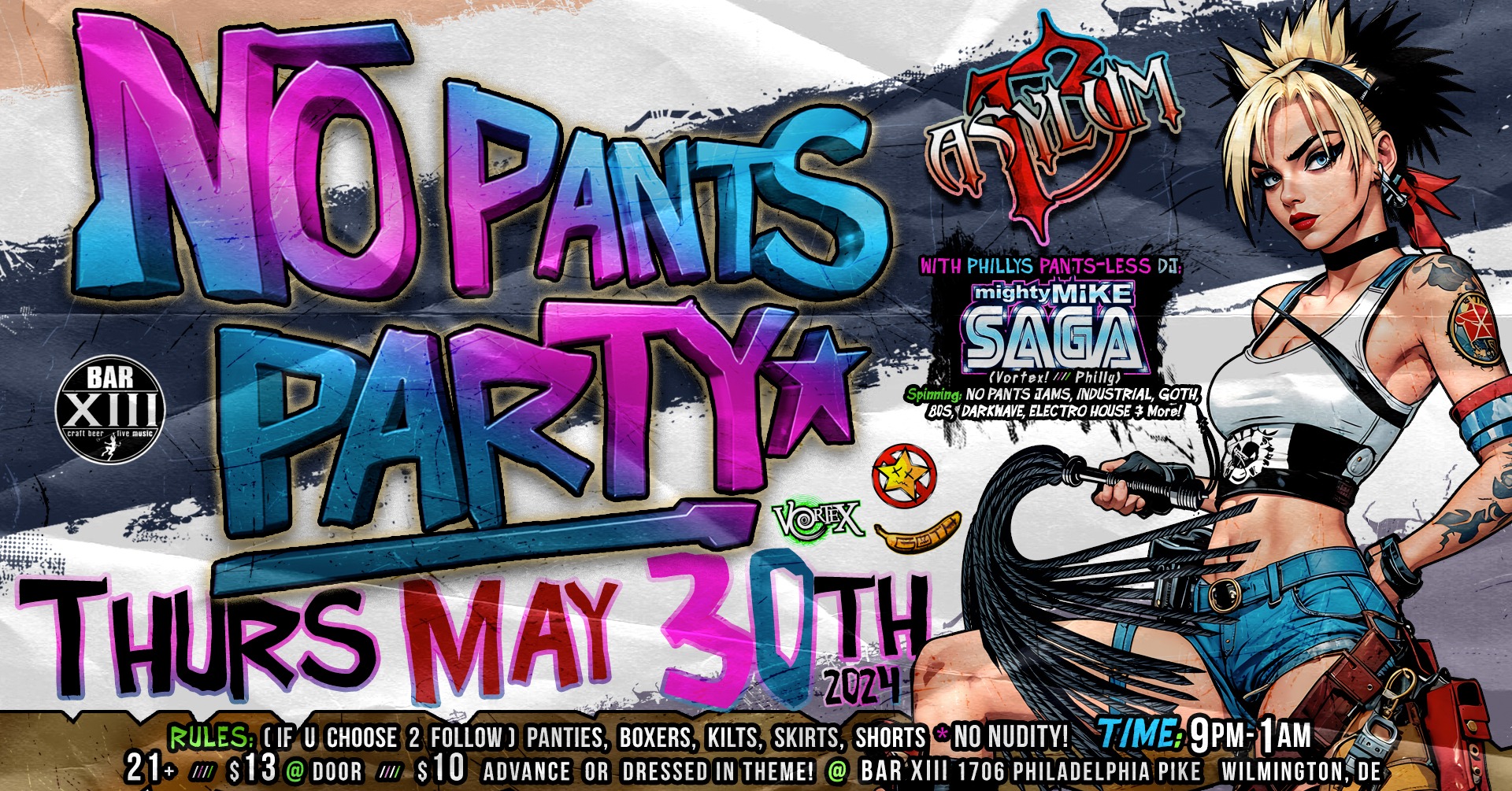 Mighty Mike Saga's No Pants Party at Asylum 13